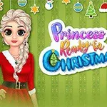 緑色の背景にクリスマスの飾りをつけた2人の女性と「Princess Ready for Christmas」の文字。