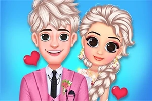 白髪の男性と編み込みの髪の女性が笑顔で並び、背景にハートが浮かんでいるイラスト。