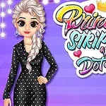 ドットのワンピースを着たキャラクターとカラフルな文字デザイン。