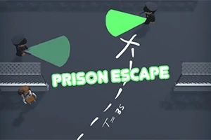 警備員が緑色の懐中電灯を使って監視している場面の上に「PRISON ESCAPE」という文字がある。