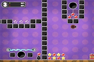 紫色の背景に黒いブロックや星が配置されているシンプルなゲーム画面。