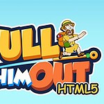 探検家のキャラクターと「PULL HIM OUT HTML5」と書かれたカラフルなロゴ。
