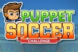 アニメ風のキャラクターが描かれた「Puppet Soccer Challenge」というタイトルのロゴ。