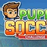 アニメ風のキャラクターが描かれた「Puppet Soccer Challenge」というタイトルのロゴ。