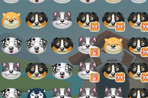 犬の顔のアイコンが並んでいるパズル風の画像。