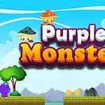 紫色のモンスターとカラフルなキノコが草原の上で並び、「Purple Monster」と書かれたテキストが中央にある。