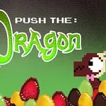 緑色の背景に「Push the Dragon」というテキストと、カラフルなたまごの間にピクセルアートの2匹のドラゴンが描かれている。