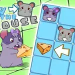 ネズミがチーズを持ちながら驚いた表情をしており、複数のパネルにネズミや矢印が描かれている場面。
