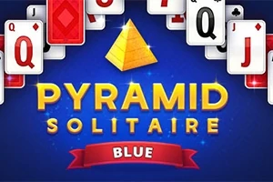 青い背景にカードとピラミッドのアイコンが描かれており、中央には「PYRAMID SOLITAIRE BLUE」の文字がある。