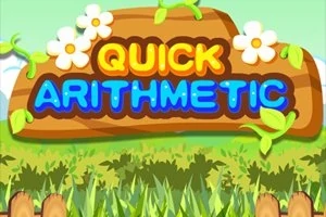 木製の看板に「QUICK ARITHMETIC」と書かれており、周囲に白い花と草が描かれた自然風のデザイン。