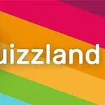 カラフルなストライプ背景に「Quizland」というテキストが中央に配置されているデザイン。