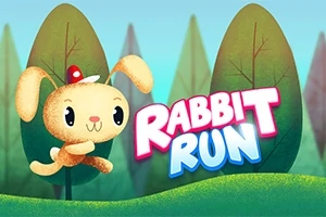 森の背景に、赤い帽子をかぶったウサギのイラストと「RABBIT RUN」の文字。