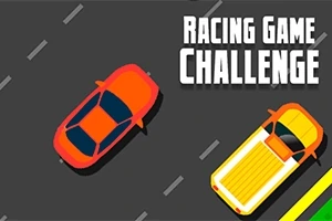 オレンジ色と黄色の車が灰色の道路を走行しているイラスト。