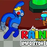 青いキャラクターが王冠をかぶっており、オレンジ色のキャラクターが銃を持っているイラスト。