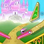ピンク色の城とフリッパーのあるカラフルなピンボールゲームの背景。