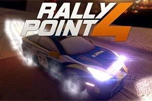 青と黄色のデザインが施されたスポーツカーが、明るいヘッドライトを輝かせながら夜間に走行している様子。
