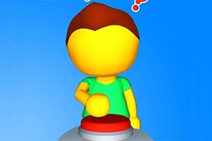 黄色いキャラクターが赤いボタンを押そうとしている様子。