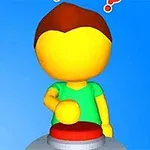 黄色いキャラクターが赤いボタンを押そうとしている様子。