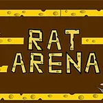 茶色の背景に黄色の文字で「RAT ARENA」と書かれており、両側には緑色のボールを持ったネズミのイラストがある。
