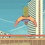 近未来的な都市を背景に、空中を浮遊するキャラクターが描かれているイラスト。