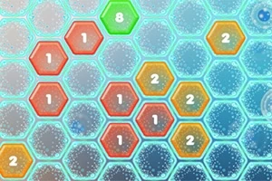 色とりどりの数字が描かれたヘキサゴンが並ぶパズルボード。