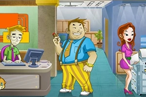 オフィスで働く3人のキャラクターが描かれたイラスト。