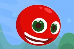 赤い丸いキャラクターが笑顔で浮かんでいる。