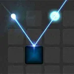 黒い背景に青いレーザーが2方向に放射される場面。