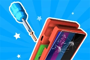 青いドライバーとひび割れた画面のスマートフォンのイラスト。