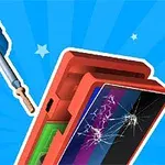 青いドライバーとひび割れた画面のスマートフォンのイラスト。