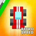 赤いレーシングカーが黄色の背景に配置され、「RETRO SPEED」の文字が表示されている。