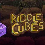 紫色の立方体のロゴと「RIDDLE CUBES」の文字が描かれたデザイン。