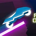 青いレーシングカーがピンクのラインの上を走行し、「Rider Online」と書かれているデジタルイラスト。