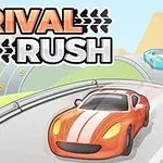 オレンジ色のスポーツカーが道路を走り、後ろには青い車が追いかけている。