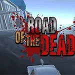 道路上に車と「ROAD OF THE DEAD」の血の滴るロゴが描かれた画像。