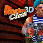 青いベレー帽をかぶった筋肉質のキャラクターがストライプのシャツを着て銃を構えている。