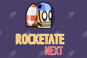 紫色の背景に、ヘルメットをかぶったキャラクターとロケットが描かれている画像。