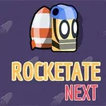紫色の背景に、ヘルメットをかぶったキャラクターとロケットが描かれている画像。