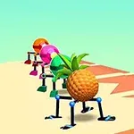 カラフルなボールを乗せたロボットが並んで進んでいる様子。