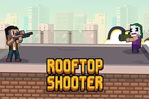 ピクセルアートスタイルの屋上で武器を持つ二人のキャラクターが対峙している画像。