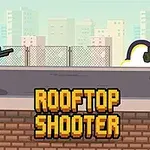 ピクセルアートスタイルの屋上で武器を持つ二人のキャラクターが対峙している画像。