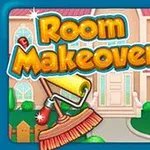 アニメ風の女の子の隣に「Room Makeover」という文字と道具のイラストが描かれた画像。