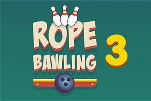 ボウリングのピン、ボール、そして「ROPE BAWLING 3」の文字が緑色の背景に配置されています。