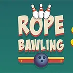 ボウリングのピン、ボール、そして「ROPE BAWLING 3」の文字が緑色の背景に配置されています。