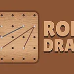 木製のボードに配置されたピンとそれを結ぶロープ、横に「ROPE DRAW」という文字。