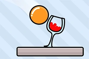 オレンジ色のボールが赤い液体の入ったワイングラスに向かって転がっているイラスト。