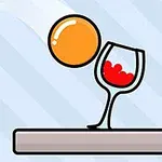 オレンジ色のボールが赤い液体の入ったワイングラスに向かって転がっているイラスト。