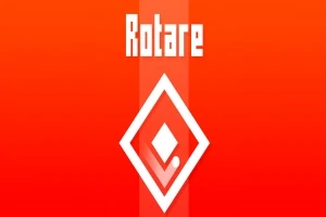 赤い背景に白い菱形と矢印のシンボル、その上に「Rotare」と書かれている。
