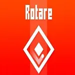 赤い背景に白い菱形と矢印のシンボル、その上に「Rotare」と書かれている。