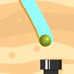 砂色の背景に、水色の線と緑色のボールが描かれ、黒いパイプが配置されているイラスト。